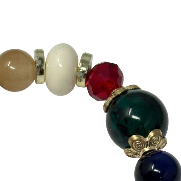 Tree of Life Beaded Stretch Bracelet Blue Red White Gold Tone Pendant - Picture 4 of 7